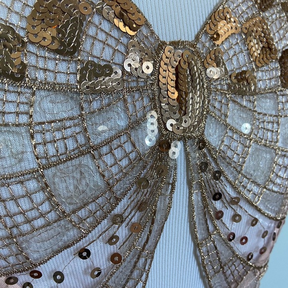 Beige Tank Top with Sequence Bow on Back - Picture 4 of 5